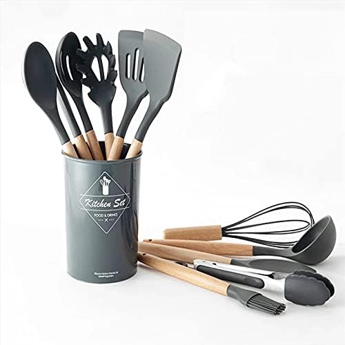 Kitchen Utensils Durable Heat-Resistant Silicone Non-Stick Kitchenware Sets 12PCS (Gray)