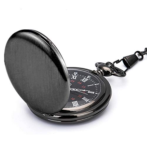 Vintage Pocket Watch Brushed Metal Steel Steampunk Mens Watch with 14 in Chain