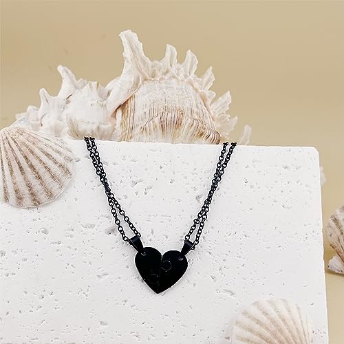 2 Pieces Gold Stainless Steel Heart-shaped Necklace Puzzle set Black Couple Necklace His and Her Pendant Necklaces Matching for Boyfriend Girlfriend Best Friends Jewelry Gift2