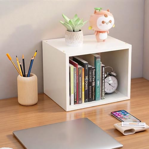 Desktop Storage Cube, Open Bookshelf Display Unit, Black Bookcase AC23-1 (C White)