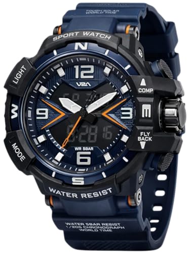 Image of V2A Stryke 50mm Analog Digital Watch for Men | Red X Tactical Dial Design | Alarm Stopwatch Backlight Day Date | Rugged Sports Watch with TPU Strap | 50M Water Resistant | Gift for Mens
