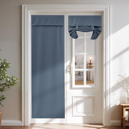 NICETOWN Stone Blue 100% Blackout French Door Curtain for Kitchen Window