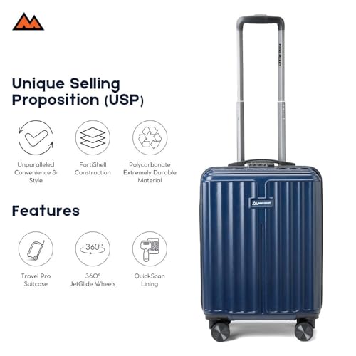 Image of MOVE-MEANT ROAMIFY Small Cabin Suitcase 55 CM 8 Wheels Number Lock Poly Carbonate Navy Blue Trolley Bag for Men & Women | 360 Degree Wheeling System Luggage | Trolley Bags for Travel