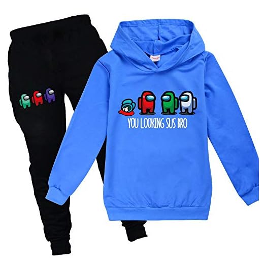 JDSWAN Unisex barnkläder för pojkar och flickor Among Us huvtröja med tryck + joggingbyxor 2-delat set huvtröjor och sportbyxor