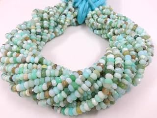 LKBEADS 2 strängar av naturlig peruansk opal butik rea. Peruanska opalrondellpärlor, 13 trådar, lyx AAA, 4-5 mm, oktober månadssten aqua blå