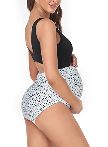 Eastelegant Maternity Cutout One Piece Swimwear Ploka Dots Print Pregnancy Bathing Suit Black S #TOP3