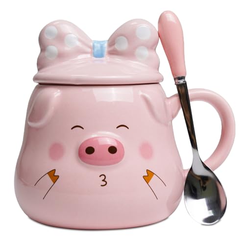 Mugtide Mug Cochon, Mug en Céramique Original, Design 3D, Tasse Petit Déjeuner avec Cuillère, Idéal pour Les Fêtes, Les Anniversaires ou Comme Cadeau pour...