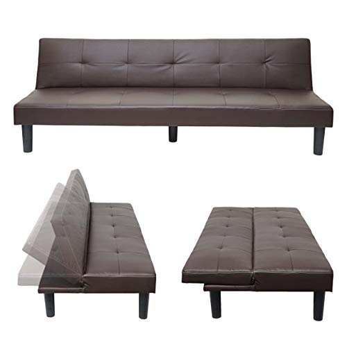 Mendler 3er-Sofa HWC-G11, Couch Schlafsofa Gästebett Bettsofa Klappsofa, Schlaffunktion 195cm - Kunstleder, braun