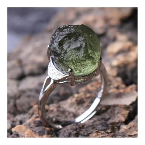 YLLLLY 1PC Meteorite Ring,1PC Really Natural Moldavite Ring Stone Czech Meteorite Crystal Energy Gemstone Different Grams Rare Gifts(B)