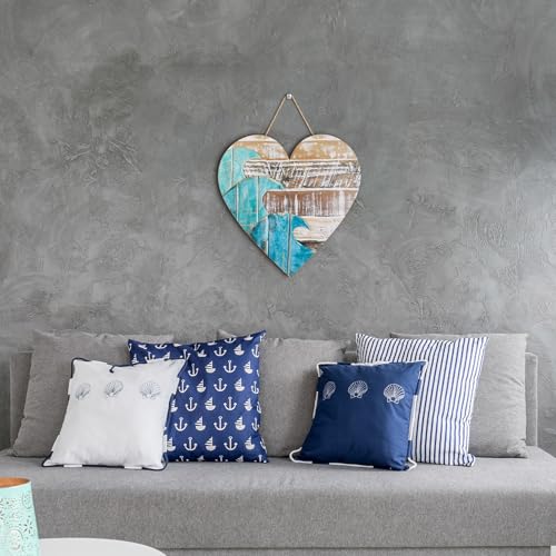 Wesiti Blue Wave Heart Wood Wall Decor Heart Wall Sign Farmhouse Wooden Hanging Sign Summer Decoration Blue Wave Wooden Coastal Art for Home Lake House Living Room Bathroom Decor - Image 6