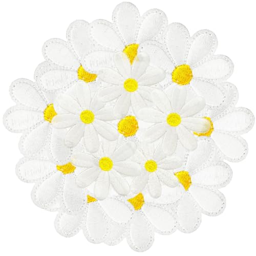 AXEN 30PCS Daisy Iron on Patches, Flower Themed Patches Embroidered Applique for Clothing, Jackets, Hats, Backpacks, Jeans