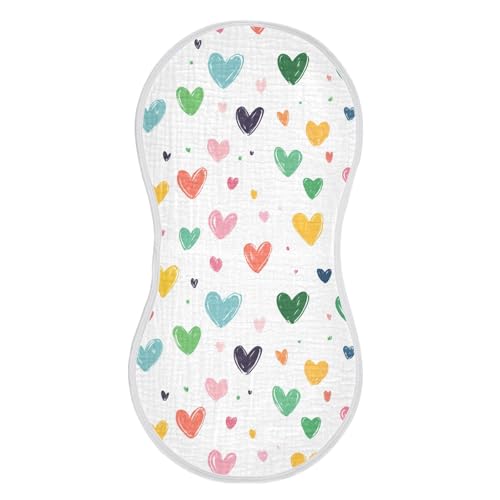 Colorful Love Hearts Cotton Muslin Burp Cloths Good Absorbent Milk Spit Up Cloth for Unisex Babies Set of 2, 22x11in2