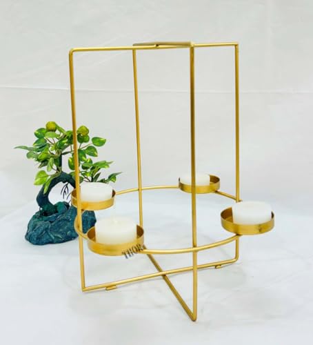 Tea Light Candle Holder for Home Decoration Tealight Candle Holders Stand with 4 Tea Light Candles for Home Living Room Table Top Centerpiece Decor