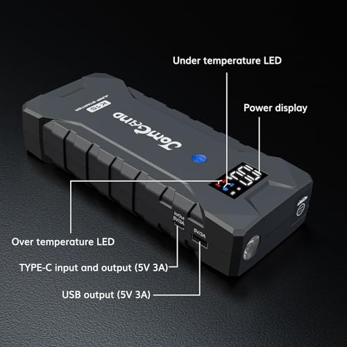 JOMGAND K15 Extremely Safe Jump Starter, 2500A Car Battery Jump Starter for Up to 8.0L Gas or 6.0L Diesel Engines, 12V Portable Jump Box with Smart Jumper Cable, USB-C Charge and 3 Mode Flashlight — view 6