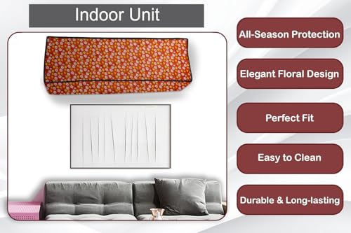 Image of The Furnishing Tree 2 Ton Split AC Cover for Indoor and Outdoor Units Mini Floral Pattern Orage