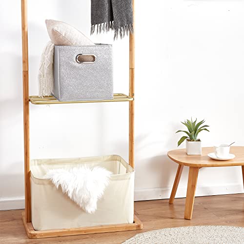 Anminy 2 Pcs Glitter Storage Cubes Shiny Sparkly Foldable Storage Basket Bin Box Set With Handles Collapsible Decorative Large Fabric Desktop Closet Shelf Organizer Container - 11X 11X 11 In, Silver #TOP2