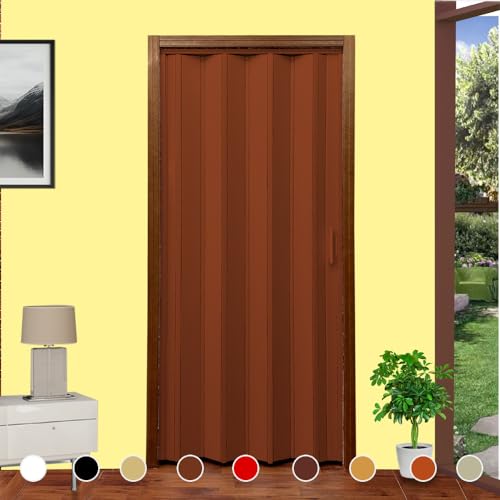 Puerta de fuelle en kit DIY mod. Lorella H 220 cm de ancho cm 82/94/107/120/132/145 para cortar y montar a medida en 9 colores instrucciones de montaje montaje tornillería y película