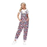 Womens Casual Fashion Floral Overalls Jumpsuit Sleeveless Suspender Romper Pants with Pockets