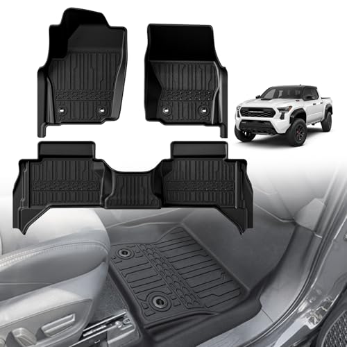 TripleAliners for Tacoma 2024 2025 2026 Double Cab Floor Mats (Fit Manual Trans ONLY) All Weather Floor Liners Compatible with 2024+ Toyota Tacoma Accessories Front & Rear Mats(Not for Hybrid/Auto)