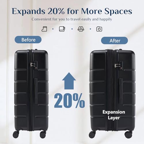 Image of OLIXIS 24 Inch Luggage, Hardside Suitcase with Spinner Wheels, Lightweight ABS Hard Shell Checked Luggage, TSA Approved Lock, Expandable Medium Suitcase for Travel & Business-Black
