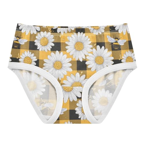 Wusikd White Daisies Yellow Girls' Underwear Cotton Honeybees Checkered Girls Briefs Soft Toddler Underwear 2T