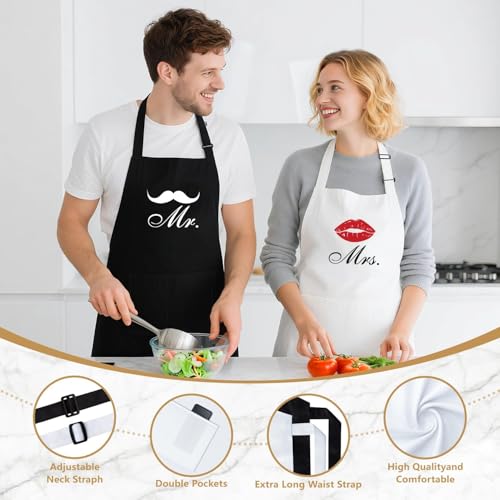 LIGHTEN LIFE Wedding Engagement Gifts for Couples, Bridal Shower Gift for Bride and Groom Newlyweds, Anniversary Mr and Mrs Whiskey Wine Glasses Set with Appron - Image 5