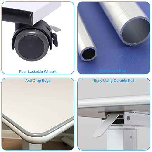 Hiroshi Reinforced Pneumatic Overbed Table With Lockable Wheels Laptop Workstation Mobile Sitting Standing Desk For Home Office Height Adjustment 29"-44" #TOP6