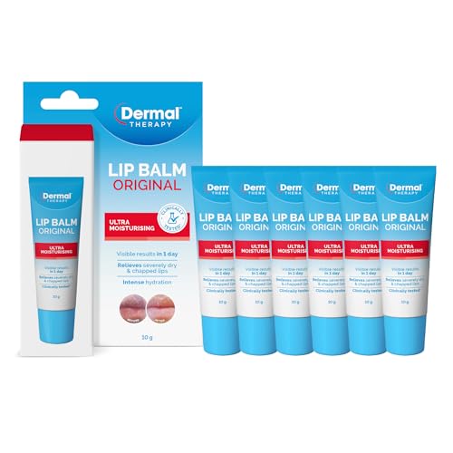 Dermal Therapy Original Lip Balm Tube – Award-Winning Best Lip Balm for Dry & Chapped Lips, Ultra-Moisturising Hydration for Severely Dry Lips, Softens & Heals Cracked Lips, Non-Greasy | 6 x 10g
