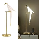 ENKUODE LED Origami Bird Table Lamp Modern Unique Paper Crane Bird Desk Lamps PVC Lampshade Metal Ba
