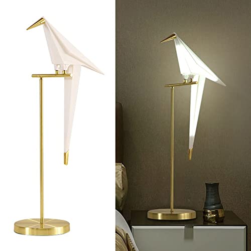 Enkuode Led Origami Bird Table Lamp Modern Unique Paper Crane Bird Desk Lamps Pvc Lampshade Metal Base Creative Nordic Night Lights For Living Room Bedroom Dinning Room Office (White Light) #TOP20