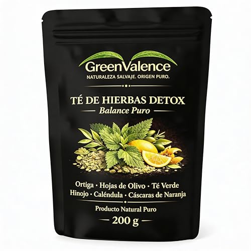 GreenValence Infusión Detox de Hierbas – Mezcla de Ortiga, Hojas de Olivo y Té Verde – Infusión Natural sin Aditivos – Mezcla de Hierbas para el Bienestar (200 g)