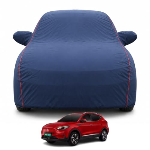 Image of Premium Car Cover for MG ZS EV Model | Waterproof, UV & Dust Protection | Mirror & Antenna Pocket | Triple Stitched, Soft Inner Lining, Belt & Buckle (Navy Blue)