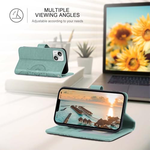 Ateeky Wallet Case for iPhone 13,[RFID Blocking] 3 Card Holder Stand with Credit Card Slot PU Leather Magnetic Protective Flip Cover for iPhone 13(Green) by Ateeky - Image 4