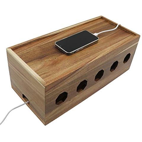 Insun Cable Tidy Box, Acacia Wood Box for Cable Management, Charger Power Cord Hideaway, Surge Protector for Home Office 40x18x15cm Cover