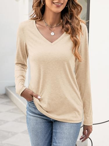Sherosa Womens T Shirts V Neck Short/Long Sleeve Casual Tops Soft Solid Basic Tee3