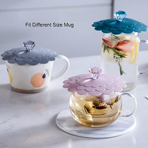 Set 6 Extra Large Silicone Cup Lid Camping Mug Lid - Tea Cup Lid Coffee Cup Lid Silicone Coffee Mug Covers Universal Cup Lids Silicone Outdoor Drink Cover Cup Dust Cover，Assorted 6 Different Colors - Thumbnail 3