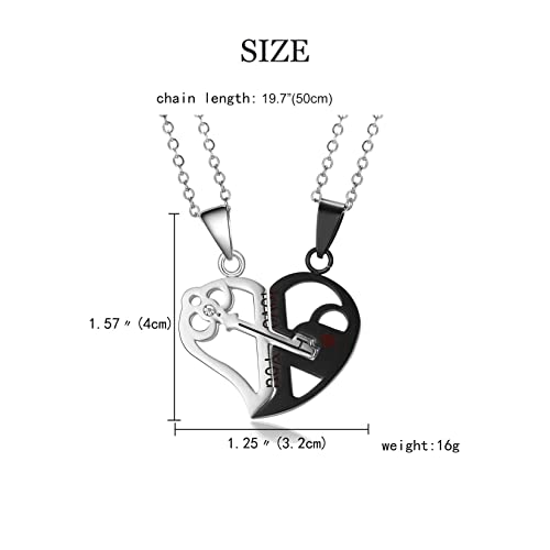 4 Pcs Stainless Steel His And Her Friendship Heart Lock Key Matching Pendant Necklace Bracelets Jewelry Set For Couples 2 Lovers Valentine's Day Engagement Wedding Gift, Long Distance Magnetic Love Beaded Bracelet For Women Men (Silver & Black-Match Heart Set) #TOP6