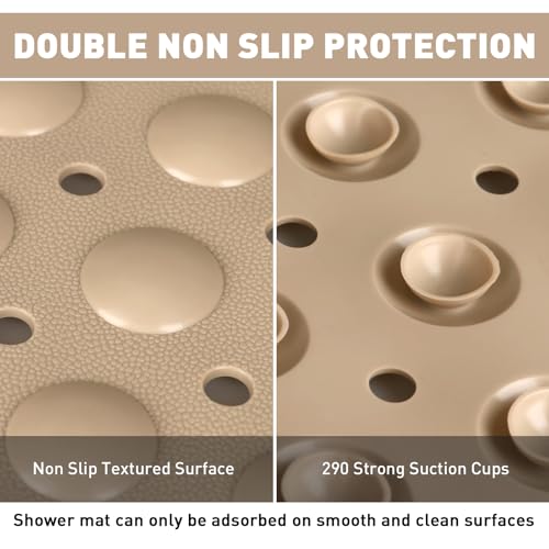 Mofonky Shower Mat Non Slip: 35.4 x 23.6 Inch Extra Large TPE Shower Mats for Inside Shower - Anti Slip Shower Stall Matt with Drain Hole and Suction Cups for Elderly by Mofonky - Image 4