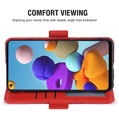Asuwish Compatible With Samsung Galaxy A21S Wallet Case And Tempered Glass Screen Protector Leather Flip Credit Card Holder Stand Cell Accessories Phone Cover For Glaxay Galaxies A 21S Women Men Red #TOP3