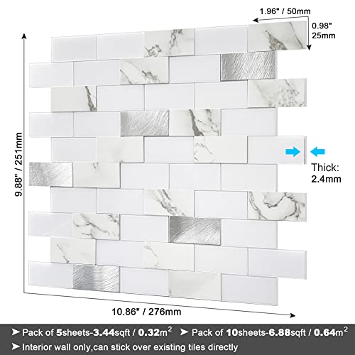 Benice Peel And Stick Backsplash Tile For Kitchen Tile,Stick Tile Bathroom Adhesive Wall Tiles Peel And Stick (5Tiles,White) #TOP5