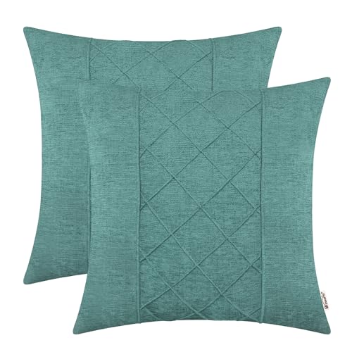 BRAWARM Chenille Throw Pillow Covers 22x22 Inches, Teal, 2 Pack
