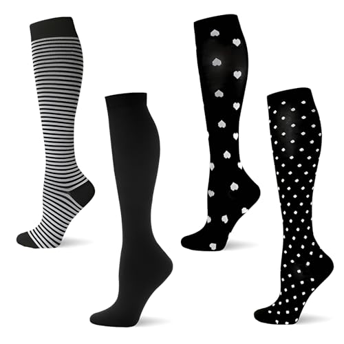 Wshxjzyay 4 Pack Pressure Socks for Women Circulation Medical, Compression Socks for Women 15-20 mmhg Knee High (Large-X-Large)