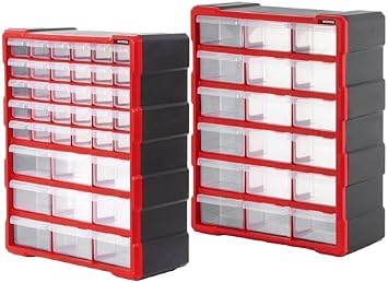 Small Parts Hardware Organizer - 2x 39 & 18 Removeable Drawer Bins & Dividers - Screw Storage Tool Box with Wall Mounts - For Bolts, Craft Beads, Legos - 19 x 15 x 7 - BX08-4013-4019