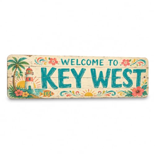 Vintage "Welcome to Key West" Folksy Barnwood Metal Sign