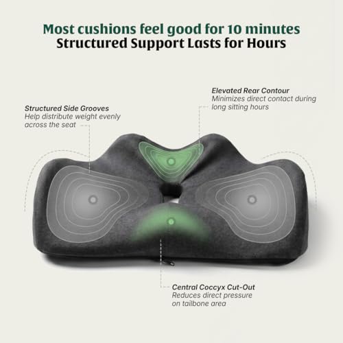 Image of The White Willow Orthopedic Coccyx Cushion for Tailbone Pain - Extra Large High Resilience Memory Foam Seat Cushion for Office Chair, Car & Wheelchair - Sciatica & Hip Pain - 1-Year Warranty, Grey
