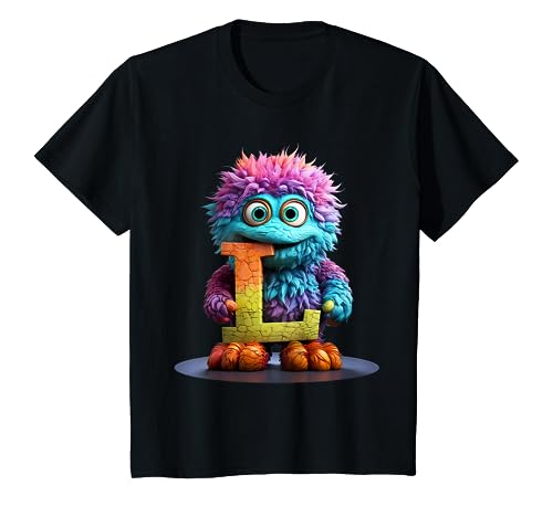 Niños Adorable monstruo Alfabeto Letra L Graciosa Caricatura Camiseta