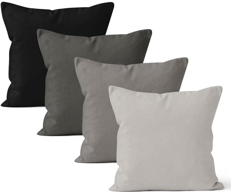 Encasa Cotton Throw Pillow Covers Set of 2 I 16x16 in (40x40 cm) - Grey I No Insert I Plain Square Pillowcases I Machine Washable | Indoor Use Only