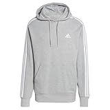 Bolsillo canguro adidas Hombre Essentials French Terry 3-Stripes Hoodie, Medium Grey Heather/White, S
