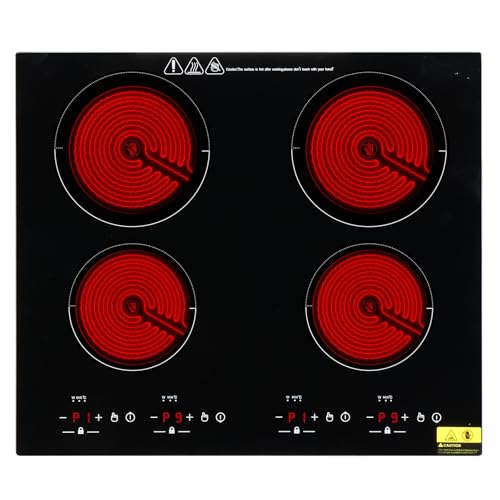 TactFire Plaque de Cuisson Vitrocéramique Encastrable 4Feux 6000W