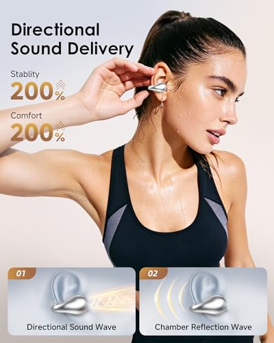 Image of King Lucky Clip-On Earbuds,Comfort Air Cushion Open Ear Earbuds Wireless Bluetooth 6.0 Multipoint, Open Ear Headphones with Mic,Anti-Mistouch,45H Playtime for Sports,Small Ears&Sleep (Silver)
